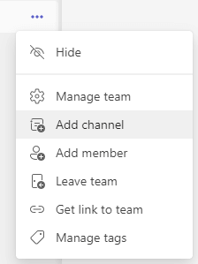 Create a new channel in teams
